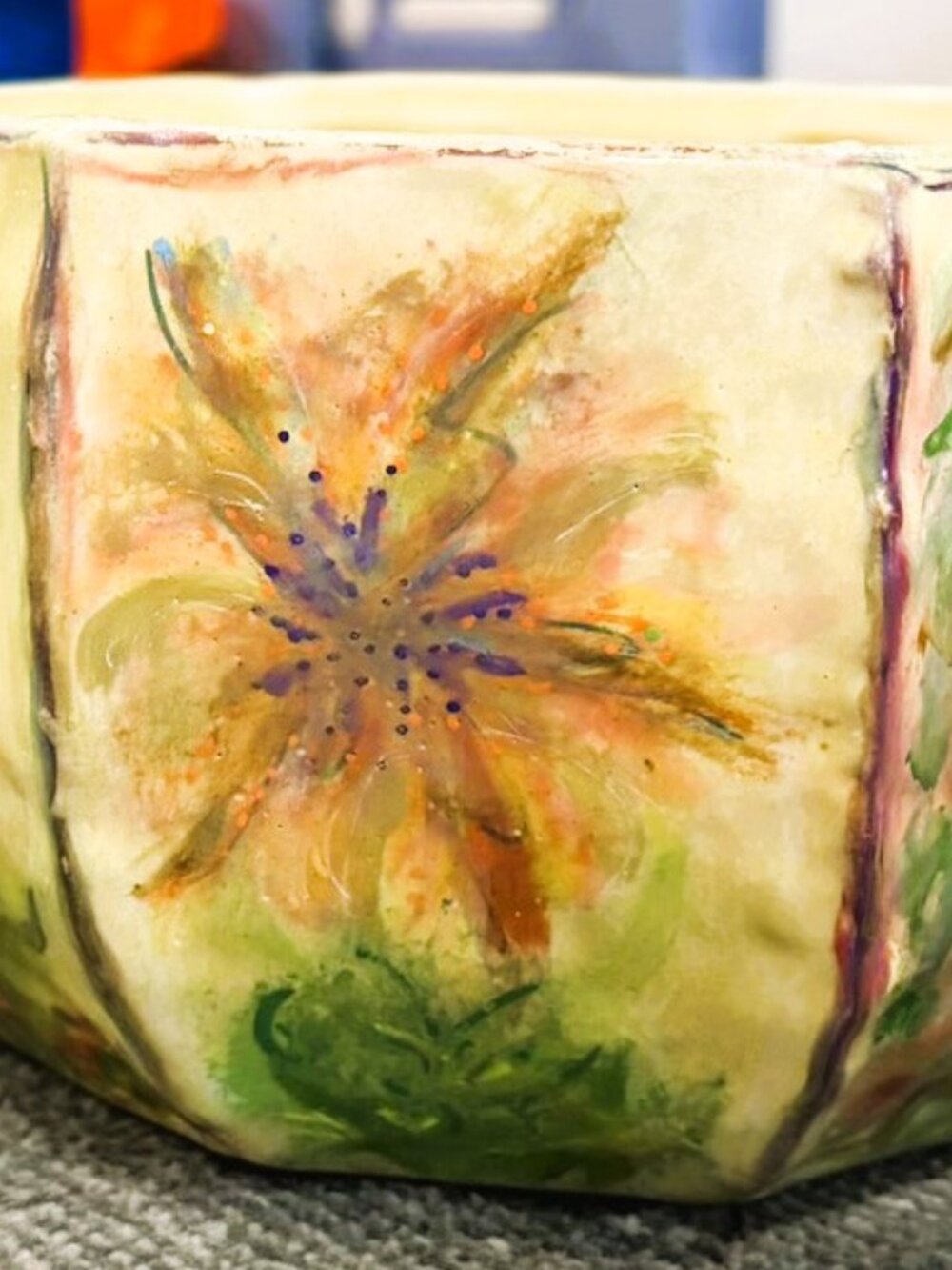 🌺OOAK Hand Painted Floral Meadow Stoneware Planter Bowl🌸🌺 - Picture 2 of 16